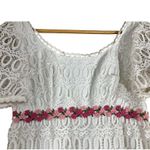 Vintage 70s White Lace Empire Waist Flower Dress Maxi Wedding Prairie Boho XS Photo 2