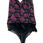 Lulus Black Floral Print Organza Strapless Bodysuit Size Large NWT Photo 0