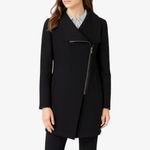 Halogen Asymmetrical Zip Boiled Wool Blend Black Coat Size M Photo 6