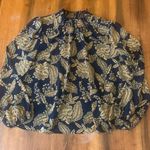 J.Crew  Blouse Large Navy Blue and Gold Floral Lined Flowy Detailed Neckline Photo 0