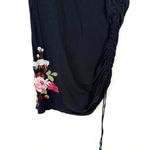 Johnny Was  Floral Embroidered Black Tunic Tank Mini Dress Ruched Side Photo 2