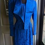 Vintage Horchow blue silk rose monochrome two piece skirt suit, size 10 Photo 0