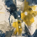 SheIn Vibrant Floral Collared Button Down Blouse Elastic Wrist Puff Shoulder Lrg Photo 3