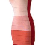 Bebe Bandage Ombre Coral Combo Strapless Sweetheart Neck Mini Dress XS Bodycon Photo 1