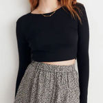 Madewell  Crewneck Long-Sleeve Tee Women's XS Black Fine Ribbed Supercrop NWT Photo 0