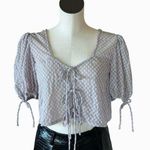 Free People NWOT Kitty Puff Sleeve Blouse Gingham Tie Front XL Photo 0