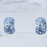 Vintage Clip On Earrings Silver Tone & Blue Gem Chunky Half Hoops Photo 0