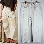 Free People  We the Free Moxie Pull On Barrel Jeans White Paint Splatter Size 27 Photo 1