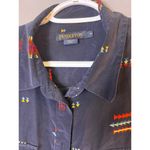 Pendleton  Silk Button Down Shirt Aztec Rare Chief Joseph Navy Print Blouse Top M Photo 2