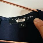 Slate + Willow Maternity Navy Stripe Crepe Pleated Back Shift Dress Size Large Photo 5