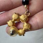 Vintage Gold Tone Rose Black White Drop Earrings Womens Jewelry 80s Photo 2