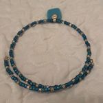 Women’s Bead Costume Necklace Beaded Blue Glass Choker Photo 4