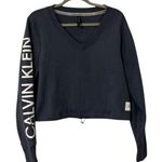 Light Blue Calvin Klein Designer CK Sweatshirt Top Athletic Crop Women’s Large! Photo 0