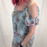 Bailey blue  Women's Floral Shift Dress Tassel Necklace M Med Medium Blue Sheer Photo 1