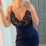 Windsor Navy And Nude Lace Asymmetrical Dress Photo 0