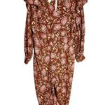 Free People NWOT  lux floral jumpsuit ruffle brown pink Sz S Photo 5