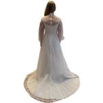 Vintage 1960s Lace Illusion High Neck Bridal Wedding Gown w/ Train XS White Photo 2