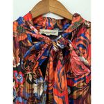 SundayUp Long Sleeve Dress Metallic Stripe Floral Front Tie Pussybow EUC Red Size L Photo 7