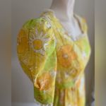 VINTAGE 60s 70s Yellow Floral Prairie Maxi Dress Puff Sleeve Square Neck Daisy S Photo 2