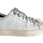 P448 John White Leather Grey Pony Hair Silver Metallic Low Top Sneakers Photo 1