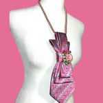 “Dainty Dapper”Pink Patterned necktie necklace with Floral Accent Pink Photo 2