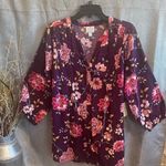 st. john's bay St Jhon’S Bay  Women Top Maroon Floral Boho Tunic Flowy Button Up Plus S… Photo 4