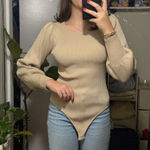 Andthewhy  Tan Ribbed Bodysuit Photo 0