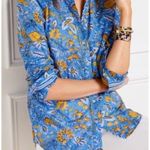 Talbots  Women’s Sz L Classic Button Shirt Botanical Blue Sunflower Spring Photo 4