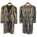 ASTR ‎ Selene Leopard Print Sequin Mini Dress Gold Black Wrap Mobwife Size Small Photo 1