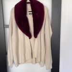 Kut From The Kloth Faux fur collar Sweater Jacket Oatmeal & Maroon Burgundy Photo 1