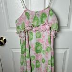 Ganni Womens Pink Green Pleated Ruffle Georgette Strap Mini Dress Sz S Photo 3