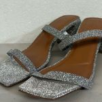 NEW By far sz38 silver metallic slip on heels open Tanya glitter leather sandal Size 7.5 Photo 1