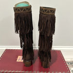 Donald Pliner  Women’s Couture Brown Suede Fringe Boots Denise Knee High Beaded 7 Photo 7
