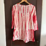 XCVI | Red and White Tie Dye Slub Knit Long Line Sweater | Medium Photo 1