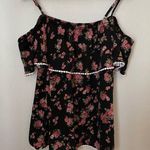 No Boundaries  Blouse Cold Shoulder Floral Print Black Ruffle Casual Juniors Plus Photo 0
