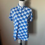 Ibkul Womens Golf Polo Top Shirt Blue White Colorful Athletic Large Photo 3