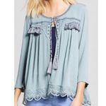 Knox Rose Sage Green Cardigan Jacket Embroidered Boho Tassel Sz M Crochet Trim Photo 0