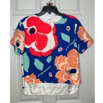 Kate Spade  Size 8 Multicolor Floral Stripe Print Short Sleeve Shirt Hi Low Hem Photo 1
