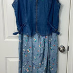 EUC Vintage C Studio women’s embroidered zip‎ denim adjustable sleeveless dress Blue Size 18 Photo 0