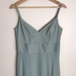 David's Bridal David’s bridals womans dusty sage long spaghetti v neck formal bridesmaid dress Photo 2