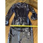 SELF PORTRAIT back cutout sequin long sleeve Open Back blue midi dress size 0 Photo 2