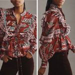 Farm Rio Mock Neck Button Front Ruffled Blouse, Size XXS Photo 1