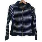 Ralph Lauren Lauren Navy Ivory Stripe Zip Sweater Jacket Cotton Medium Photo 0