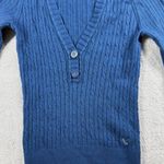 American Eagle Blue Cable Knit Hoodie Sweater | Deep V-Neck Button Front | Size M Photo 5
