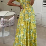 Free People  Sundrenched Floral Tiered Maxi Sundress in Butter Combo Size Medium Photo 0