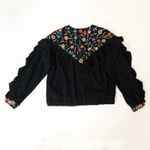 Zara TRF Outerwear M Floral Embroidered Yoke Black Full Zip Jacket Ruffle Sleeve Size M Photo 1