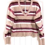 Splendid Striped Plush V-Neck Sweater in Lilac Burgundy, Size M New w/Tag Photo 2