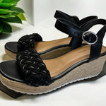 Time and‎ Tru Women's Black Braided Wedge Sandals Size 7.5 Photo 0