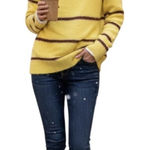 Tribekka 44 Sweater Womens Medium Citron Yellow Mock Neck Striped Rainbow Tinsel Photo 0