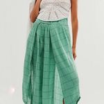 Free People Turquoise Lunar Cove Plaid Split Leg Pants Sz L NWOT Photo 0